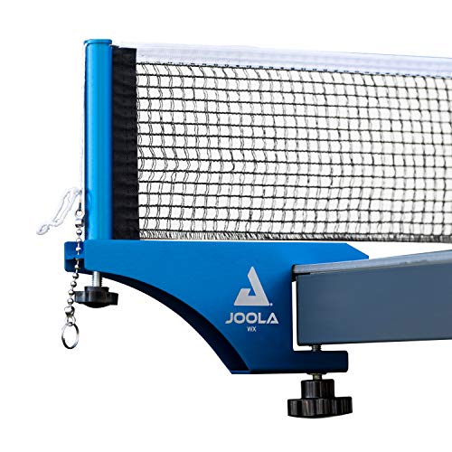 JOOLA Tischtennisnetz WX Aluminium Tischtennisnetz-Garnitur für Indoor / Outdoor Tischtennisplatten | Verstärkter Baumwollgarn mit Höhenverstellschraube Blau eloxiert 183 cm x 15,25 cm von JOOLA