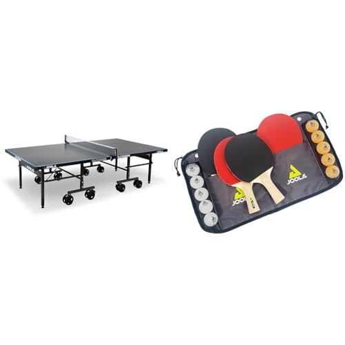 JOOLA Tischtennisplatte Outdoor J500A & Tischtennis-Set Family, 4 Tischtennisschläger + 10 Tischtennisbälle + Tasche, ca. B 30 x H 8 x T 35 cm von JOOLA