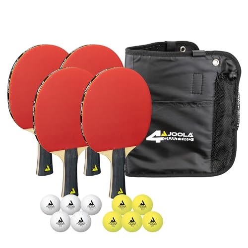 JOOLA Tischtennis-Set Quattro, 4 Tischtennisschläger + 10 Tischtennisbälle + Tasche, 28,5x26x8,5cm von JOOLA