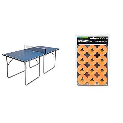 JOOLA Tischtennistisch Tischtennis Freizeittisch Inklusive Tischtennisnetz-22 KG, blau, one Size & Tischtennis-Bälle Training 40mm, Orange 12er Blister Pack von JOOLA