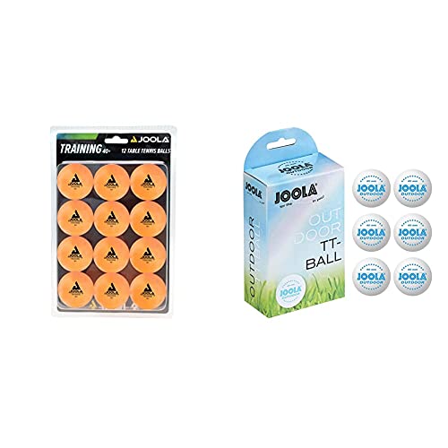 JOOLA Unisex – Erwachsene TT-Ball Outdoor, Weiß, 40 mm & Tischtennis-Bälle Training 40mm, Orange 12er Blister Pack von JOOLA