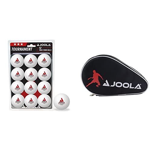 JOOLA Unisex – Erwachsene Tournament 40+ Tischtennisbälle, weiß & 80505 Tischtennisschläger Hülle Pocket Double Tischtennishülle für 2 Wasserabweisende Tischtennistasche, Schwarz/Rot, 28 x 17 x 4 cm von JOOLA