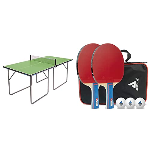 Joola Unisex – Erwachsene Midsize Tischtennisplatte 19115, grün, 168x84x76 & 54820 Tischtennis-Set Duo Bestehend aus 2 Tischtennisschläger+3Tischtennisbälle+1Aufbewahrungstasche,Mehrfarbig,OneSize von JOOLA