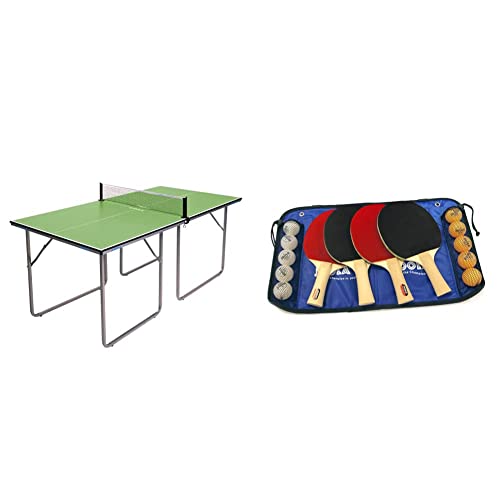 Joola Unisex – Erwachsene Midsize Tischtennisplatte 19115, grün, 168x84x76 & Tischtennis-Set Family , 4 Tischtennisschläger + 10 Tischtennisbälle + Tasche von JOOLA
