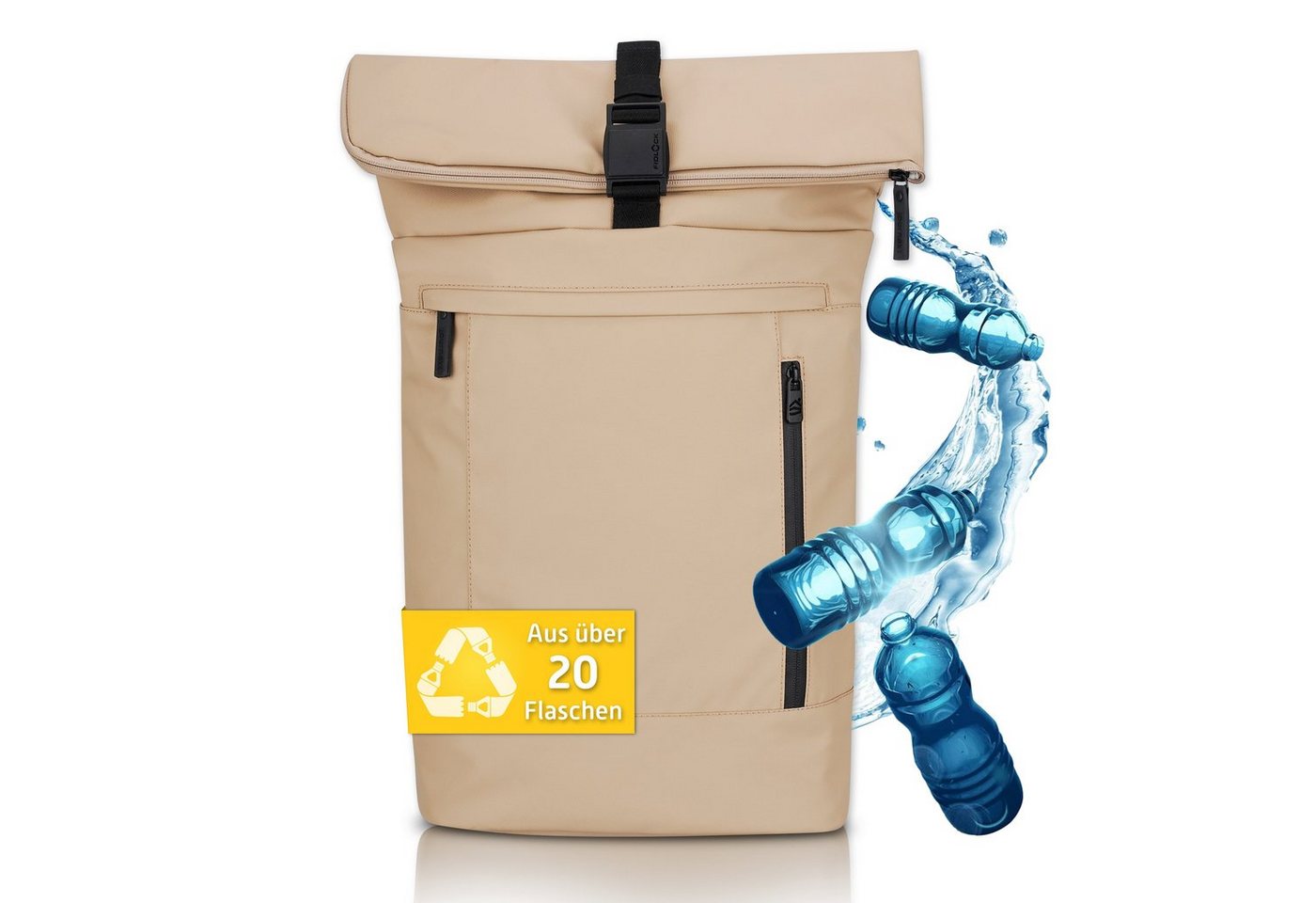 JOURNEXT Cityrucksack NEW TIMELESS, Rolltop Rucksack Damen & Herren aus recyclten Plastikflaschen von JOURNEXT