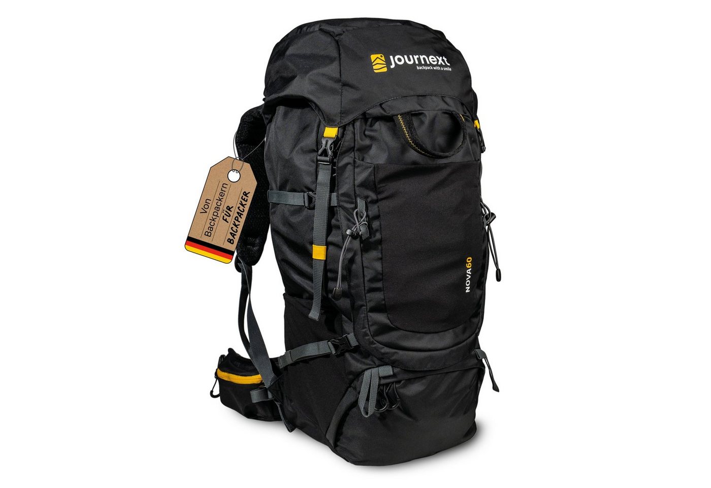 JOURNEXT Trekkingrucksack NOVA 60 (inkl. Regenhülle), Frontloader, perfekt fürs Backpacking und Reisen von JOURNEXT