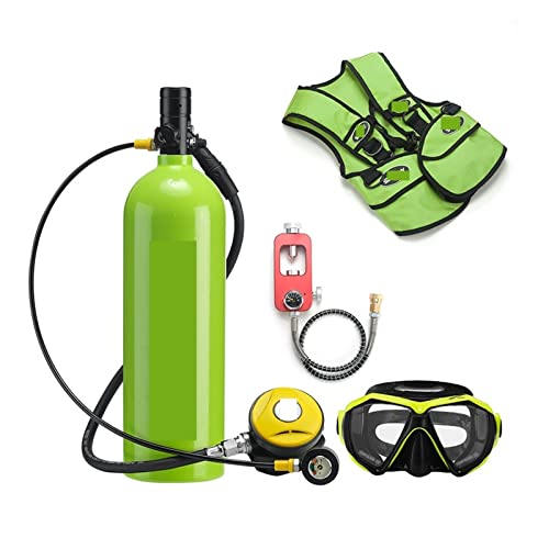 Mini-Tauchflasche, 2L Tauch-Atemschutzmaske, Tauchausrüstung, Aluminiumflasche, Gasflasche, Erwachsene, Schwimmen, Schnorcheln, Schnorchel, Restdruckmessgerät für Unterwassererkundungsrettung ( Color von JOXLOVER
