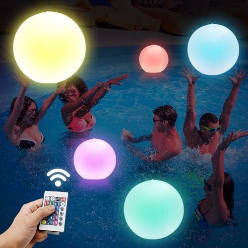 JOY SPOT! 4 Stück LED Aufblasbarer Wasserball, 30.5cm Schwimmende Poolbeleuchtung, Poolball mit 16 Farben Lichter & 4 Lichtmodi für Strand Garten Pool Party Kinder von JOY SPOT!