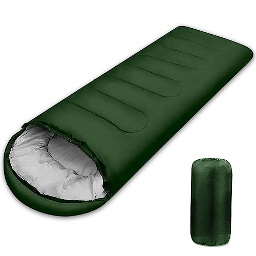 0,95 Kg Schlafsack für Camping Alle Jahreszeiten 10 °C - 20°C Winter Schlafsack (210 x 75cm) Leichtgewichtig, Wasserdicht und Warm für Erwachsene, Rucksackreisen, Camping (Grün) von JOYART
