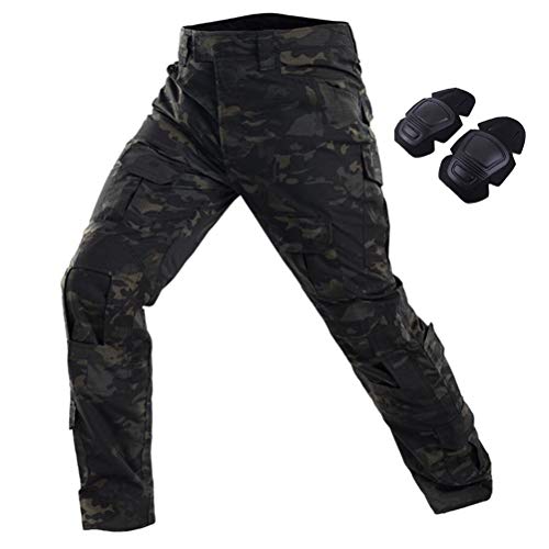 JOYASUS Paintball BDU Taktische Hosen Airsoft Hosen Multi-Tasche Diensthosen mit Knieschützer XL, Schwarz Cp von JOYASUS
