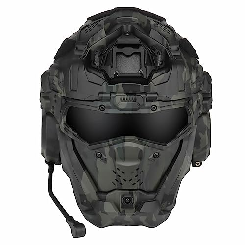 JOYFAN Taktischer Helm Militär mit integriertem Kommunikationskopfhörer, Schutzausrüstung Taktische Airsoft Maske Realistischer CS-Helm von JOYFAN