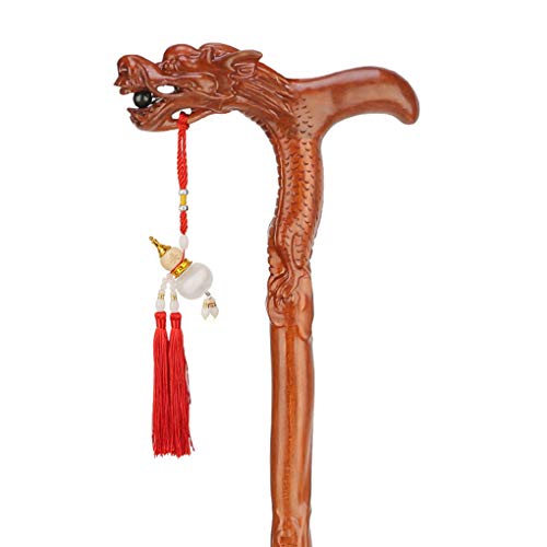 Handgefertigter Gehstock aus Massivholz mit Drachenkopf, leichte Gehstöcke aus Naturholz im traditionellen Stil mit Gummispitze, 90 cm (80 cm) von JOYSPANDA