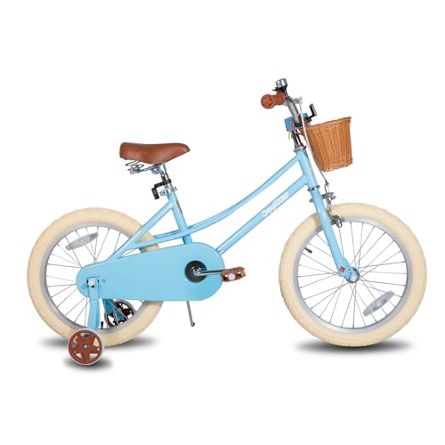 JOYSTAR 18 Zoll Kinderfahrrad für Kleinkinder 6-9 Jahre Mädchen, Mädchenfahrrad mit Stützrädern & Korb, Kinderfahrrad,blua von JOYSTAR