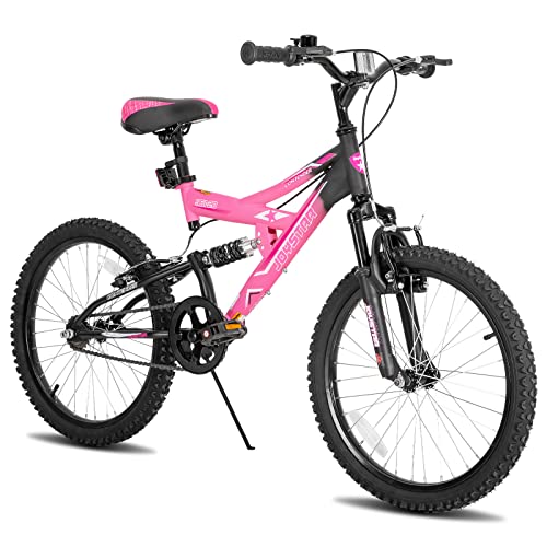 JOYSTAR Contender 20 Zoll Mädchen Mountainbike für Jungen & Mädchen im Alter von 7-13 Jahren Kinderfahrrad mit vollgefedertem Stahlrahmen und 1-Gang-Antrieb mit Ständer Pink von JOYSTAR