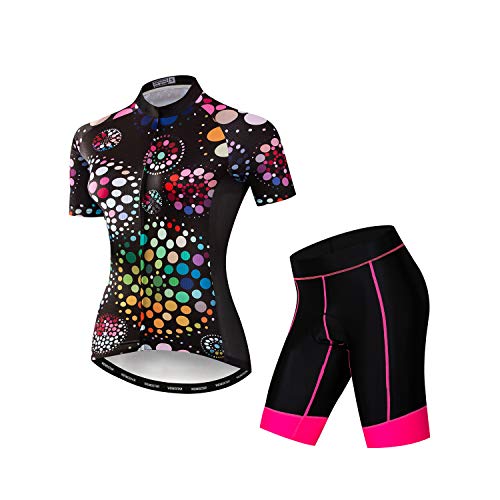 Damen Fahrradtrikot-Set, T-Shirt, reflektierend, 5D gepolsterte Shorts, S - 3XL, CF2009, 48 von JPOJPO