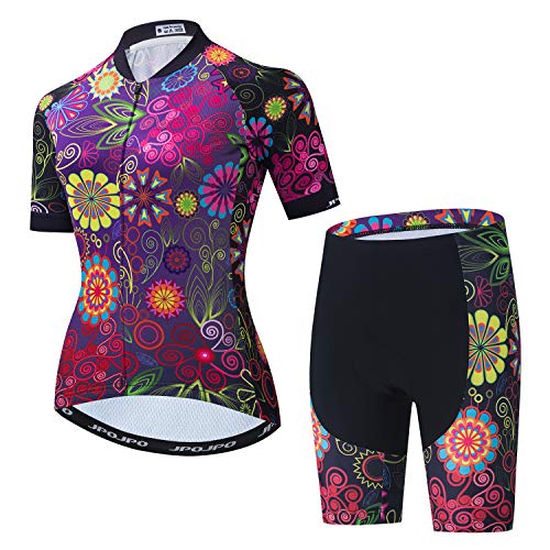 JPOJPO Damen Fahrradtrikot Set Kurzarm mit 5D Gepolsterte Bike Shorts Atmungsaktives Schnelltrocknendes Shirt 3 Taschen, Cu0058, M von JPOJPO