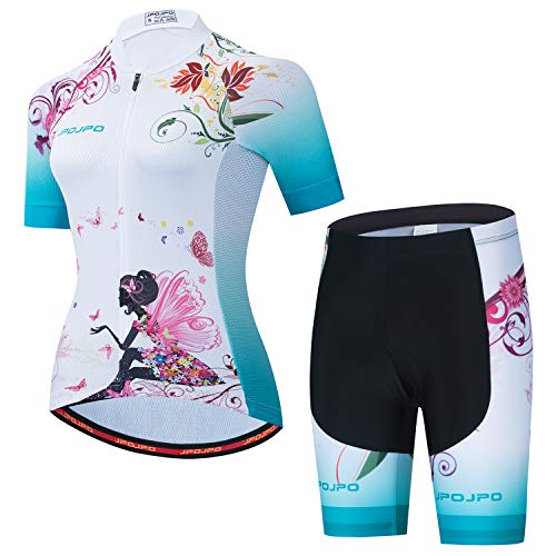 JPOJPO Damen Radtrikot-Set, kurzärmelig, mit 5D-gepolsterter Fahrradhose, atmungsaktiv, schnelltrocknend, 3 Taschen, 2022, M von JPOJPO