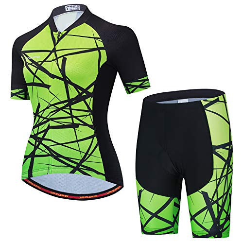 JPOJPO Damen Radtrikot Set Kurzarm mit 5D Gepolstert Bike Shorts Atmungsaktiv Schnell Trocken Shirt 3 Taschen von JPOJPO