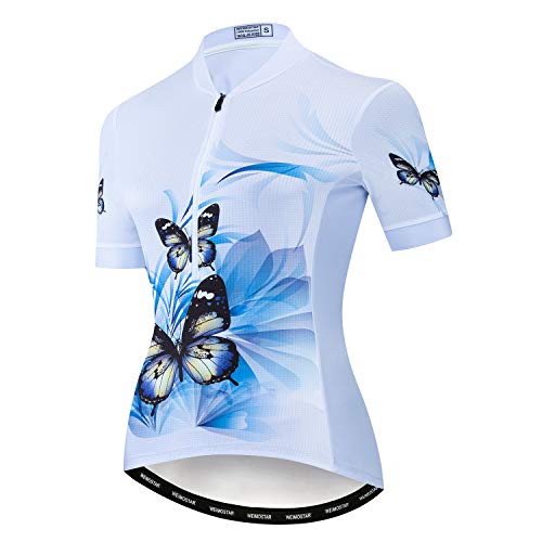 Trikot Radtrikot Damen Half Zipper Radfahren Kurzarm Jersey Bike Shirt Rennrad Kleidung Tops Blume Schmetterling von JPOJPO