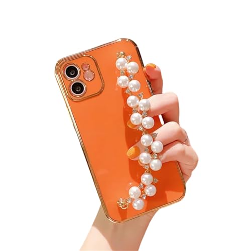 JPXWD Handyhülle Perlenarmbandkette Weiche Hülle Für iPhone 15 13 14 12 11 Pro Max Glitter Silica Cover-Für iPhone 13-Orange von JPXWD