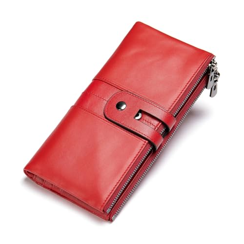 JPXWD Portemonnaie Mode Leder Brieftasche Für Lady Bifold Reißverschluss Lange Geldbeutel Frau Reise Brieftasche Für Cash Mobiltelefonpass-Groß Rot von JPXWD