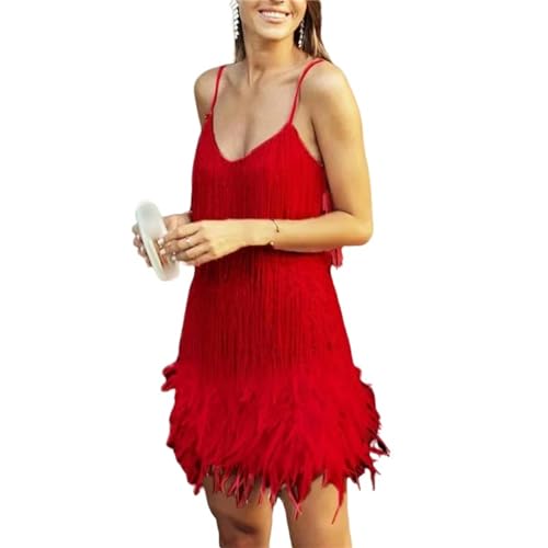 JPXWD Sommerkleid Damen Kleid Frauen Spaghetti -Gurtstichkleiderinnen Weibliche Abendpartykleid-Red Lyq63-L von JPXWD