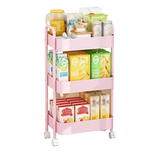 JQQJZLC Küchenspeicherschränke 3/4-Tier-Roll-Metall-Speicherorganisator Mobiler Dienstprogramm Küchenwagen mit Schnappräuden Badezimmer Schlafzimmer Lagerregal Küchenregale (Farbe: C, Größe: L) von JQQJZLC