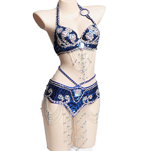 JRUIA Bauchtänzerin Kostüme Für Damen Karneval Professionelle Leistung Tanz Outfit Maskerade Kleidung Top BH Für Den Bauchtanz Und Gürtel Für Den Bauchtanz 2 Teiliges Set,K,XL von JRUIA