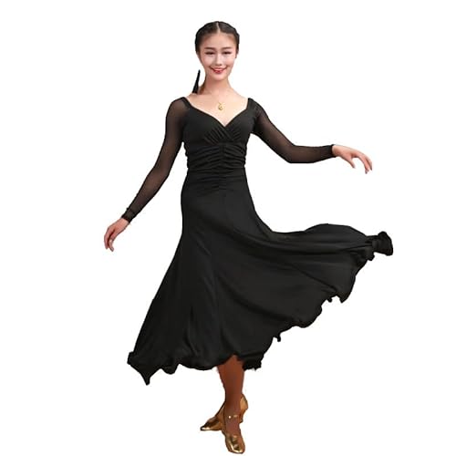 JRUIA Frauen Flamenco Trainingskostüm Einfach Großzügig Standard Ballsaalkleider V Hals Tango Walzer Leistung Tanz -Outfit Großer A-Linie-Rock,F,M von JRUIA