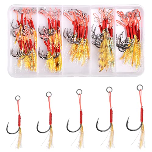50stk Assist Jig Angelhaken Kit Jighaken mit Feder aus Kohlenstoffstahl, scharfe Jig Angelköder Haken mit langsamer Steigung, Jighaken Set zum Trolling von JSHANMEI