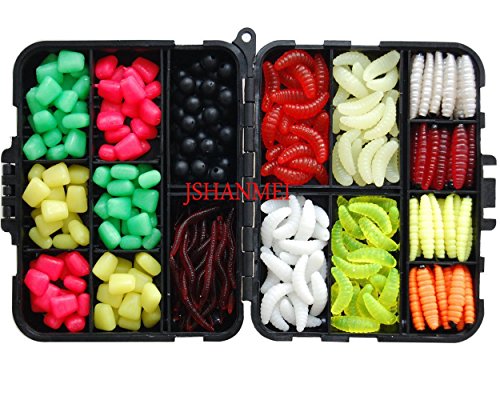 Jshanmei Box mit Karpfenködern, aus Kunststoff, künstliche Köder, Zuckermais / Perlen / Würmer, 220 Stück von JSHANMEI