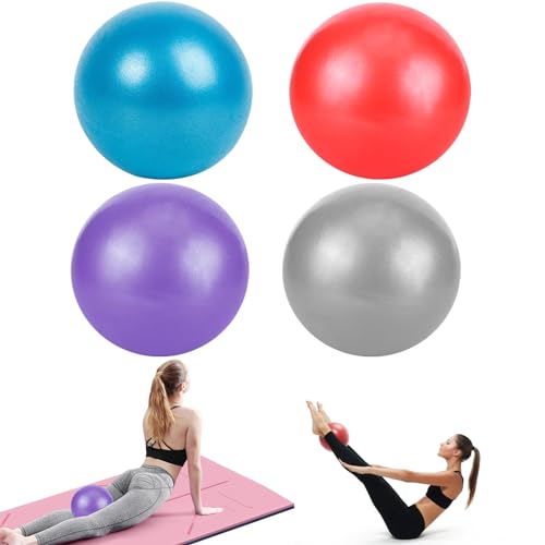 JSMTKJ 4 Stück Gymnastikball Klein Anti Burst Pilates Ball 25cm Sitzball Trainingsball Soft Yoga Ball Rutschfester Yoga Ball für Core-Training,Yoga, Barre, Stretching, Pilates von JSMTKJ