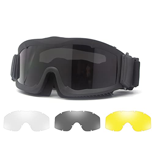 JSSEVN Taktische Airsoftbrille für Schießen, Jagd, Paintball, Outdoor, Motocross, Sport, Taktische Brille, einfach, winddicht, schillernde Farbe, Schwarz von ＪＳＳＥＶＮ