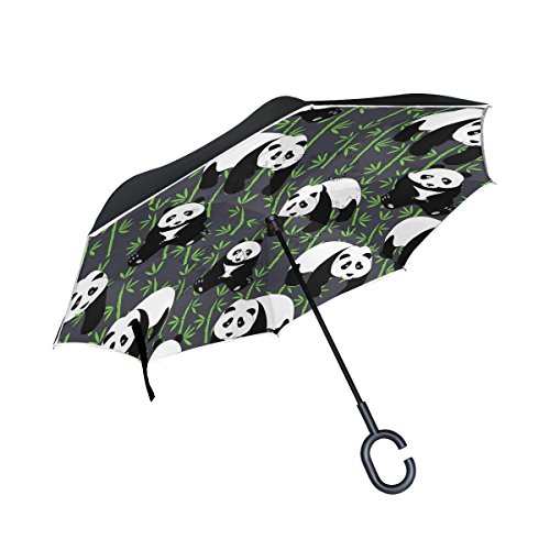 jstel Double Layer seitenverkehrt Panda mit Brille Regenschirm Cars Rückseite winddicht Regen Regenschirm für Auto Outdoor mit C geformter Griff von JSTEL