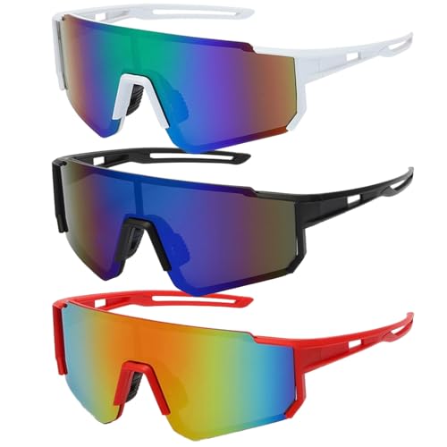 JSTHHTT 3 Stück Sport Sonnenbrille, Polarisiert Fahrradbrille, Fahrradbrille Winddicht, Schnelle Brille Rave Schnelle Brille, Radfahrer Brille für Herren Damen UV400 Schutz für Outdooraktivitäten von JSTHHTT