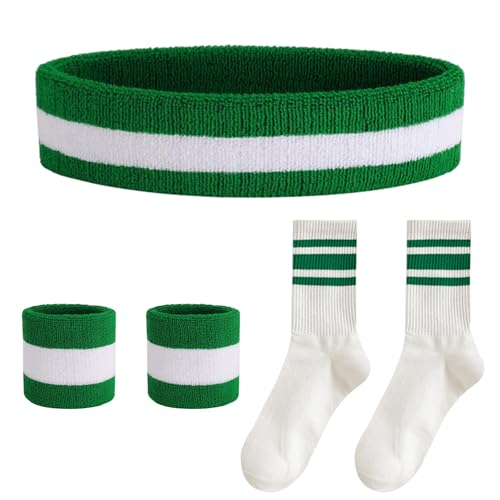3-Teiliges Set Gestreifte Schweißbänder Mit 1 Paar Socken, Sport-Stirnband, Fitness-Schweißband, Frottee-Armbänder, Basketball-Armbänder von JTMKYO