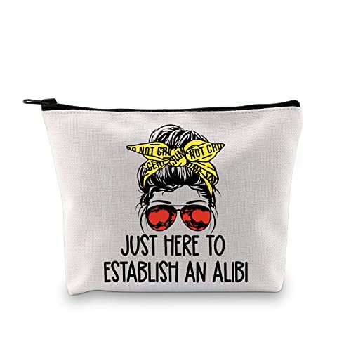 JTOUK True Crime Gift True Crime Junkie Gift Just Here To Establish and Alibi Make-up Tasche Geschenk für Crime Show Fan, Alibi Bag Eu, Kosmetiktasche mit Aufdruck von JTOUK