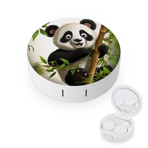 JTREWBV Tragbare Reise-Kontaktlinsenbox, niedlicher Panda-Druck, runder Kontaktlinsenbehälter, kompaktes Augenkontakt-Entferner-Werkzeug-Set für Reisen und Zuhause, weiß, Einheitsgröße, von JTREWBV