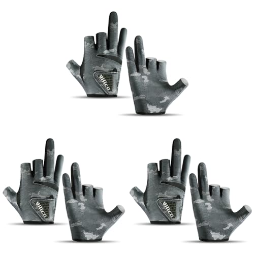 JUCHRZEY Angelhandschuhe für Herren, 3-Finger-Schnitthandschuhe, Angeln, Radfahren, Sporthandschuhe (schwarz) von JUCHRZEY