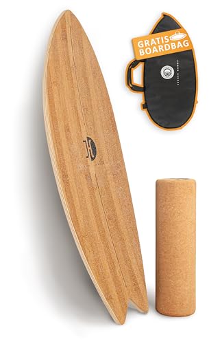 JUCKER HAWAII Balance Board Ocean Rocker Bamboo | Bambus Balance Board mit einmaligem Rocker Shape | Surf Balance Board aus Holz inkl. Korkrolle | Gleichgewichtstrainer Surfboard mit Rolle von JUCKER HAWAII