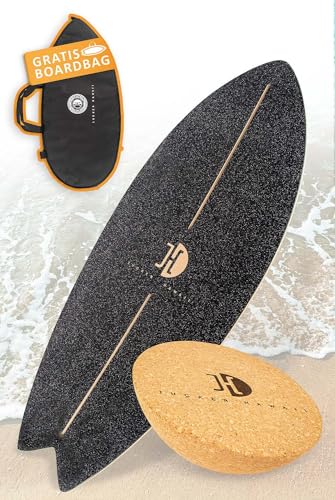 JUCKER HAWAII Surf Balanceboard Ocean Rocker Black | Balance Board mit einmaligem Rocker Shape | Balance Board aus Holz mit Korkhalbkugel | Surf Balanceboard von JUCKER HAWAII