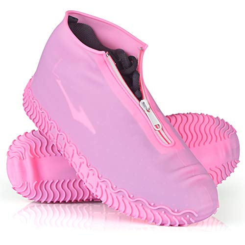 JUDA Wasserdicht Schuhüberzieher, Wiederverwendbare rutschfeste Überschuhe, Für Regen, Schneetag, Wüstenstrand, Schlammige Straßen (L (39-42), Pink) von JUDA