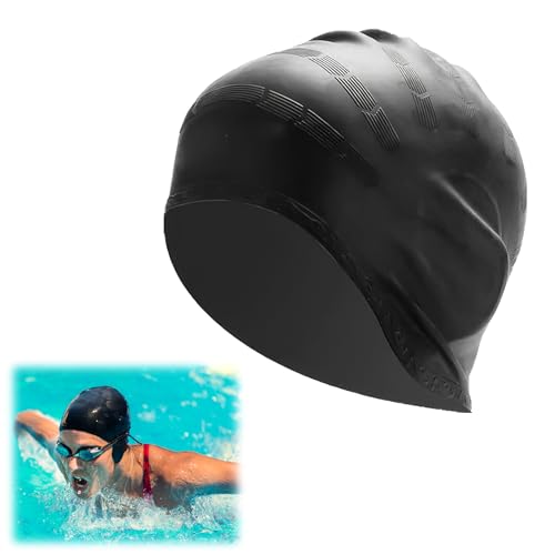 3D-Ohrenschutz-Schwimmkappe, wasserdicht, ideal für Frauen und Männer, perfekt für langes und kurzes Haar, chlorbeständig, bequem und rutschfest für Wassersport von JUGNAW