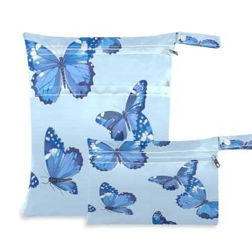 JUMBEAR Blaue Schmetterlings-Beutel-Set, wasserdicht, wiederverwendbar, für Reisen, Strand, Baby, Stoffwindeln, Nass-Trockentaschen, Organizer für Badeanzug und Fitnessstudio, 2 Stück, a, von JUMBEAR