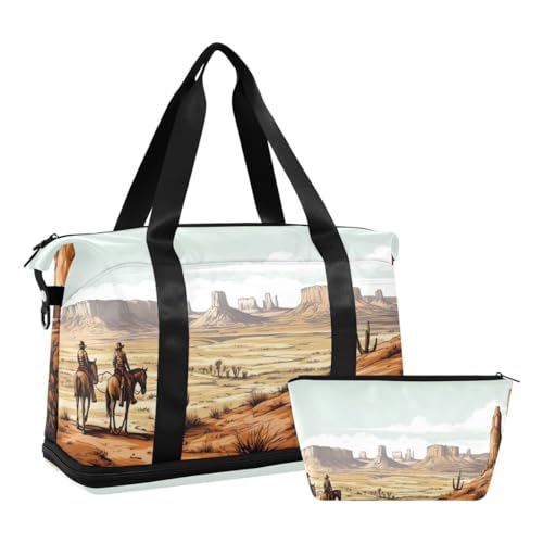 JUMBEAR Desert Tribe Cowboy-Sporttasche mit Nasstasche, Reisetasche für Damen und Herren, große Kapazität, Reisetasche mit Schultergurt, für Fitnessstudio, Reisen, Schwimmen, a, 48×22×39.5cm von JUMBEAR
