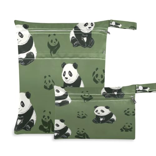 JUMBEAR Lovely Panda Nass-Trockenbeutel-Set, wasserdicht, wiederverwendbar, für Reisen, Strand, Baby, Stoffwindeln, Nass-Trockentaschen, Organizer für Badeanzug und Fitnessstudio, 2 Stück, a, von JUMBEAR