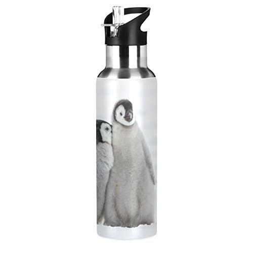 JUMBEAR Snow Pinguine Wasserflasche Acuum Isolierte Edelstahl Auslaufsicher Weithals mit Strohhalm Deckel für Fitness Gym und Outdoor-Sport 625 ml von JUMBEAR