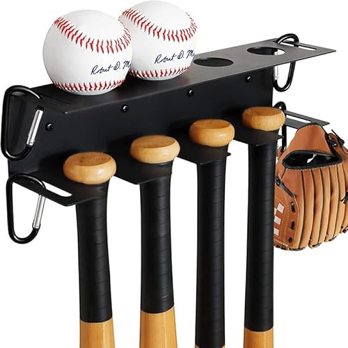 Baseball-Aufbewahrungsregal zur Wandmontage, robuster Schlägerhalter aus Metall, Organizer für Sportgeräte zur Präsentation von Schlägern und Bällen zu Hause oder im Baseballstadion (schwarz) von JUMRHFAN