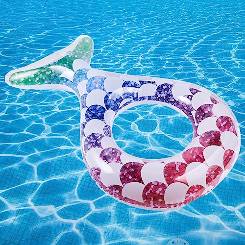 Transparenter schwimmender Ring, Aufblasbarer Schwimmreifen, Floating-Ring Aufblasbar Ring Luftmatratze Reifen Schwimmreifen,Schwimmring für Erwachsene & Kinde (Meerjungfrau) von JUNBAOYYDS