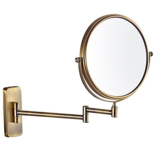 WYCSAD 5-fach vergrößernder, an der Wand montierter Schminkspiegel, 8-Zoll-Vergrößerungs-Kosmetikspiegel, höhenverstellbar, doppelseitiger Spiegel, Kosmetikspiegel für Badezimmer-Waschtisch, Bronze von JUNNIU